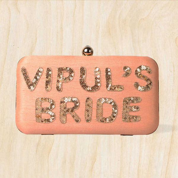 Peach Sequence Personalized Clutch - Uncommongifts.in